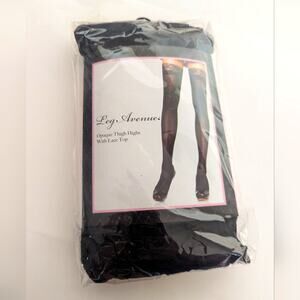 Leg Avenue Stretchy Black Opaque Thigh High Sexy Lace Top Tights NWT